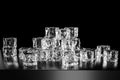 Ice cubes stacked each other with black background, 3d rendering