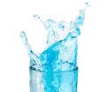 ice cubes threw into a glass of pure water and water splashes Royalty Free Stock Photo