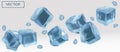 Ice cubes with water drops on transparent background. Frozen ice cubes from different angles. 3D realistic vector