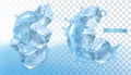 Ice cubes and water splash. 3d vector