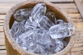 Ice cubes in a wooden bucket Royalty Free Stock Photo