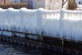 Ice curtains hang off the shoreline in Seneca Lake harbor.