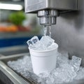 Ice dispenser with cup and ice cubes, refreshing and cold. Royalty Free Stock Photo