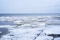 Ice drift on Baltic sea. Spring cloudy day.