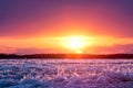 Ice drift begins. River ice at sunset Royalty Free Stock Photo