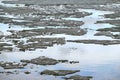 Ice drift broken danger ice floes floating on the river