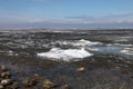 Ice drift on the river. Melting ice on the river has a crystalline structure. Royalty Free Stock Photo