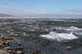 Ice drift on the river. Melting ice on the river has a crystalline structure. Royalty Free Stock Photo
