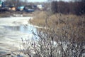 Ice drift on the river in Russia, the church on the shore, the i Royalty Free Stock Photo