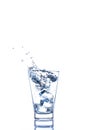 Ice dropping and water splashing in the glass with reflection on Royalty Free Stock Photo