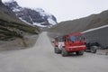 Ice Explorer Snow coaches on the Athabasca Glacier.