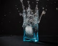 Ice falls into the glass. splash of frozen water in the form of a crown. Ice crown Royalty Free Stock Photo