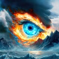 Ice and fire watching eye concept illustration