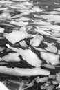 Black and white close up of icebergs, growlers in sea