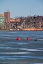 Ice Fishing Huts On Kempenfelt Bay In Barrie, Ontario