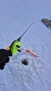 Ice fishin in laplend at minus twenty degrees Royalty Free Stock Photo