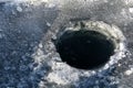 Ice Fishing Hole with Black Water Royalty Free Stock Photo