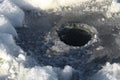 Ice Fishing Hole Cleared of Surrounding Snow Royalty Free Stock Photo