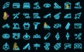 Ice fishing icons set vector neon Royalty Free Stock Photo