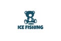 ice fishing logo with cute bear having fun with ice fishing