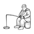 Ice fishing man sketch vector illustration Royalty Free Stock Photo