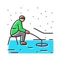 ice fishing winter season color icon vector illustration