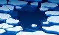 Ice floating on surface. Frame of blue icebergs floating on ocean water, polar glacier and cold water cracked ice in Royalty Free Stock Photo