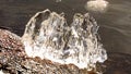 Ice floe floats in water, fragments of ice on the river in spring, ice drift