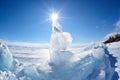 Ice floe and sun on winter Baikal lake Royalty Free Stock Photo