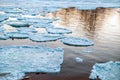 Ice floes in a river during a spring ice drift