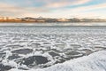 Ice floes at shore of Lake Laberge Yukon Canada