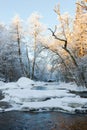 Ice floes and snow in the river Royalty Free Stock Photo