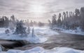 Ice Fog and Hoar Frost Waterfalls