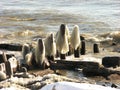 Ice formation at Michigan lake pier at Milwaukee