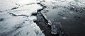 Ice Fractures on Thawing Moor. Concept Winter Landscapes, Climate Change, Nature Photography