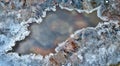 Ice frame over frozen river winter detail