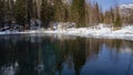 An ice-free lake in a winter forest. Royalty Free Stock Photo