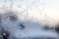 Ice Frost Crystal Patterns On Window Glass In Cold Winter Light Royalty Free Stock Photo