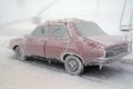 Ice frost on frozen car in winter Royalty Free Stock Photo