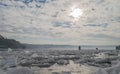 Ice on the frozen Danube River Royalty Free Stock Photo