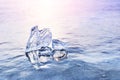 Ice on the frozen lake. Macro image, shallow depth of field