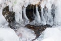 Ice frozen stream water freeze formation snow Royalty Free Stock Photo