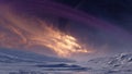 Ice geysers erupt on an exomoon under the light of a nebula and a giant ringed planet Royalty Free Stock Photo