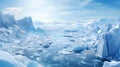 Ice and glacier in Antarctica, scenery of frozen water and snow in cold sea. Antarctic landscape with land and ocean. Concept of Royalty Free Stock Photo