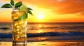 ice glass mojito drink sunset