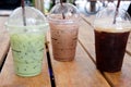 Ice green tea, black coffee and ice chocolate Royalty Free Stock Photo