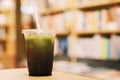 Ice green tea on recycle plastic cup and paper straw