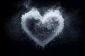 Ice heart shape clear with ice crystals and icicle on black background. concept is cold-hearted, heartbroken. Generative Ai. Royalty Free Stock Photo