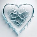 Ice heart on white background, symbol of coldness and fragility.