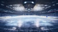Ice hockey arena empty field created with Generative AI. Big ice rink in the middle of the arena. Royalty Free Stock Photo